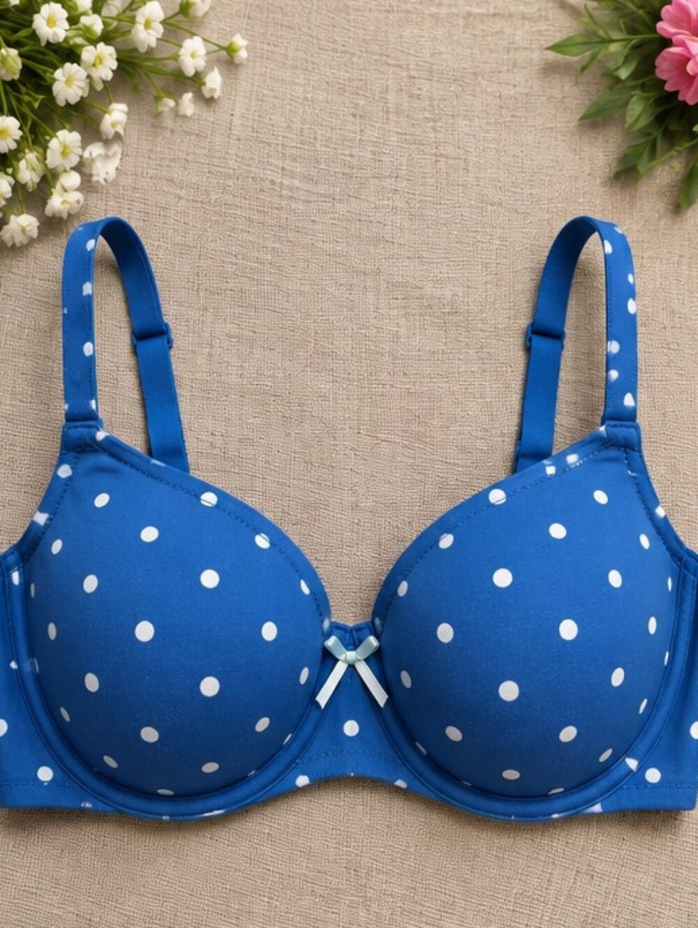 Cacique 40D Blue White Polka Dot Full Coverage Underwire Bra